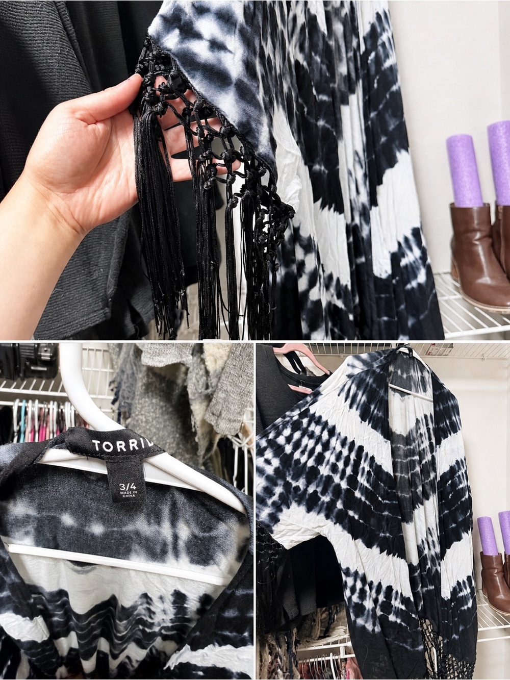 torrid Black & White Tie-Dye Fringe Duster